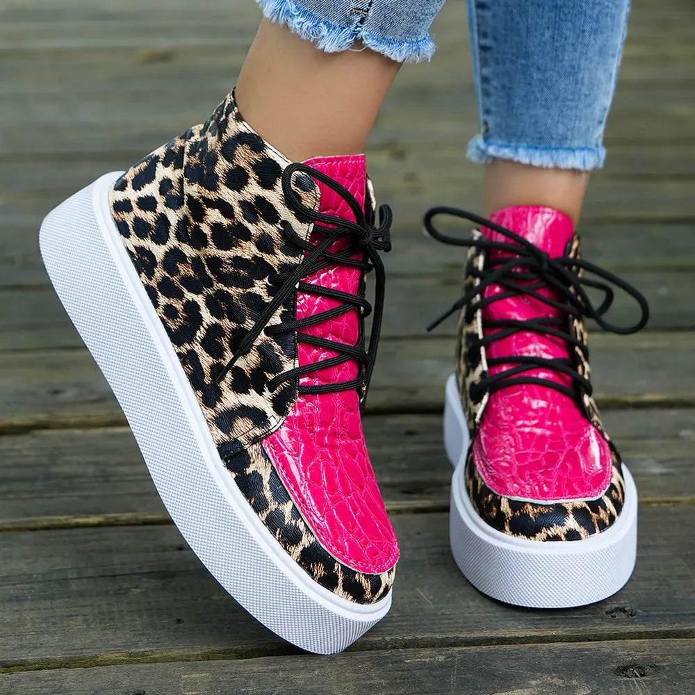 PU Leather Leopard Platform Sneakers - Tredona LLC