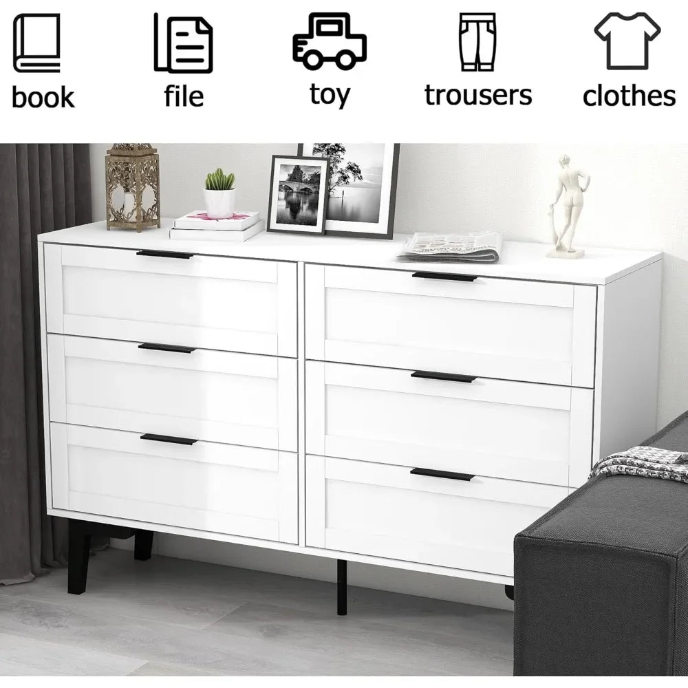 TaoHFE 6 Drawer Dresser for Bedroom Modern White Chest of Drawers for Nursery Wood Dresser for Kids Horizontal Dressers & Chests