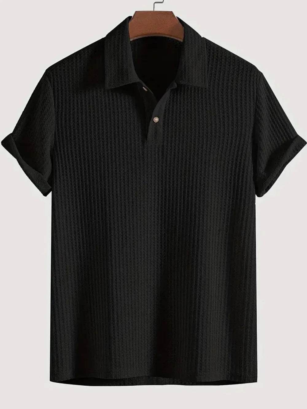 Men's Waffle-Knit Collared Neck Short Sleeve Polo - Tredona LLC