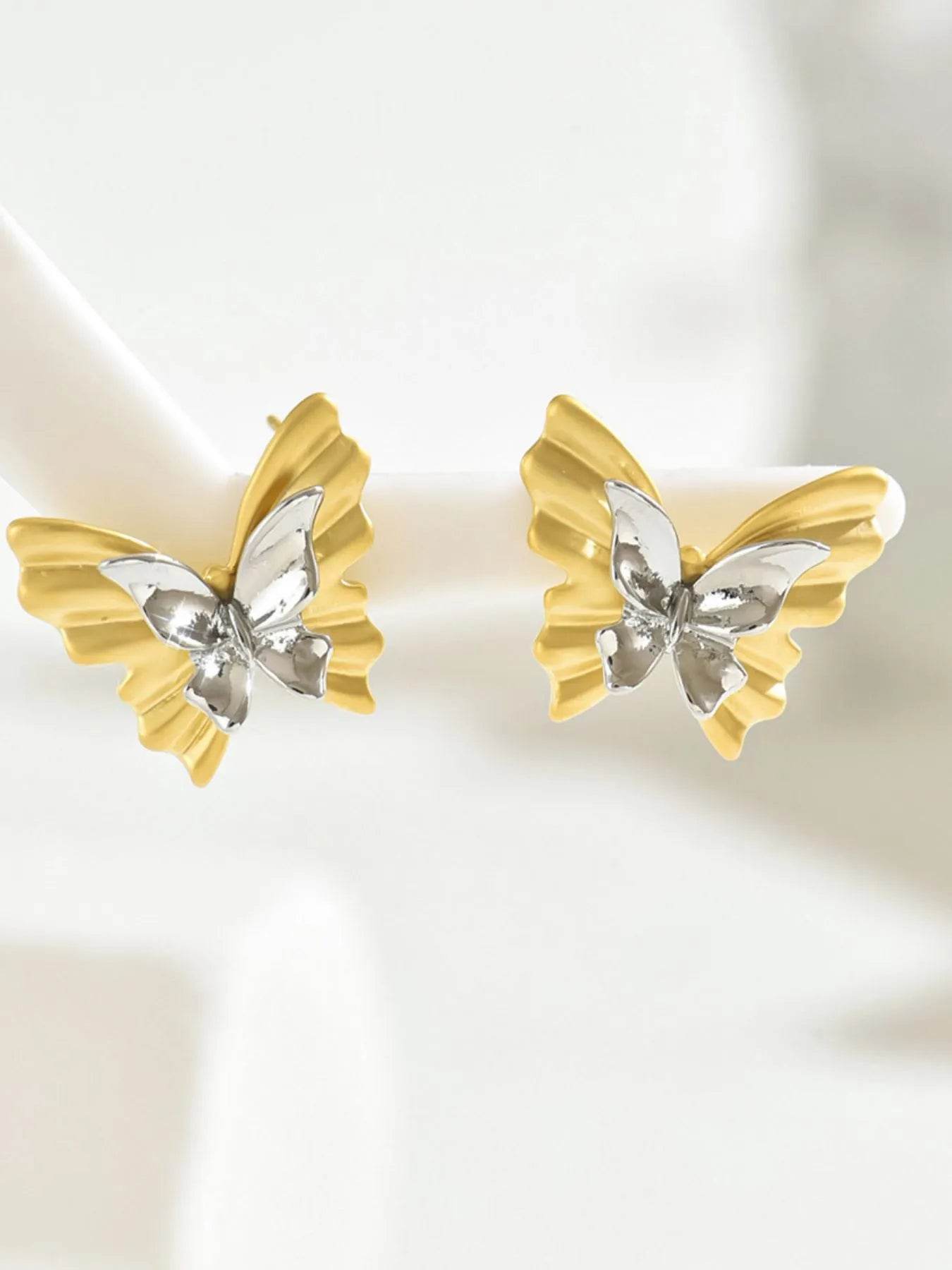 Two-Tone Stainless Steel Butterfly Earrings - Tredona LLC