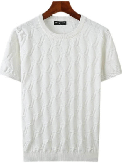 Men's Plus Size Textured Round Neck Short Sleeve Knit Top - Tredona LLC