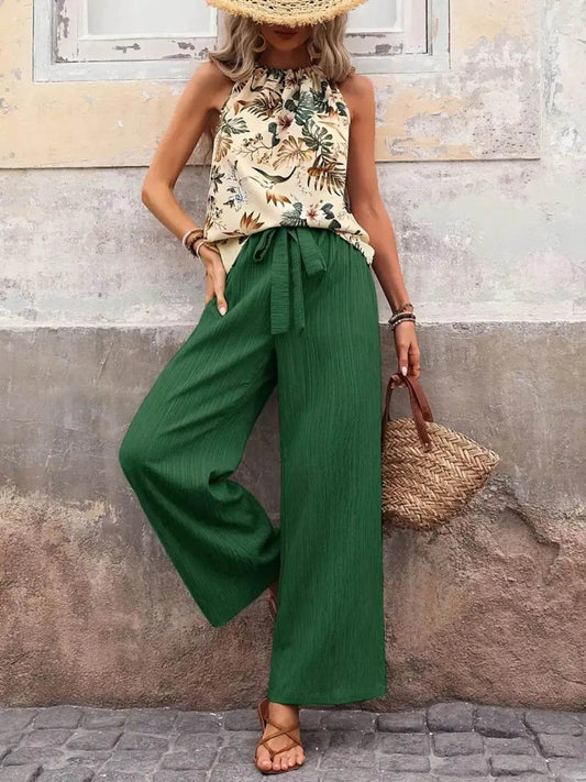 Printed Tank Top and Wide Leg Pants Set - Tredona LLC