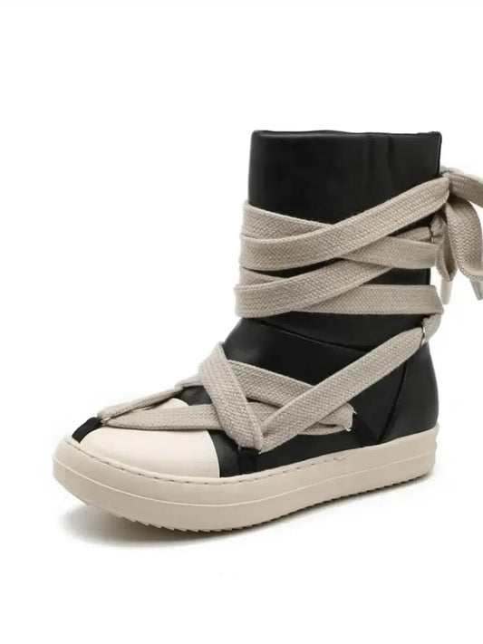Lace-Up Round Neck Sneaker Boots - Tredona LLC