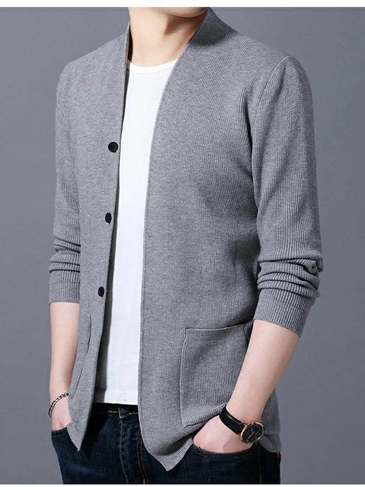 Men's Plus Size Long Sleeve Cardigan with Pockets - Tredona LLC