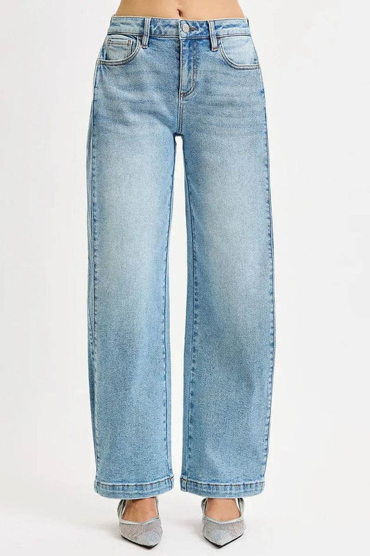 RISEN Mid Rise Wide Barrel Transferable Leg Snap Jeans - Tredona LLC