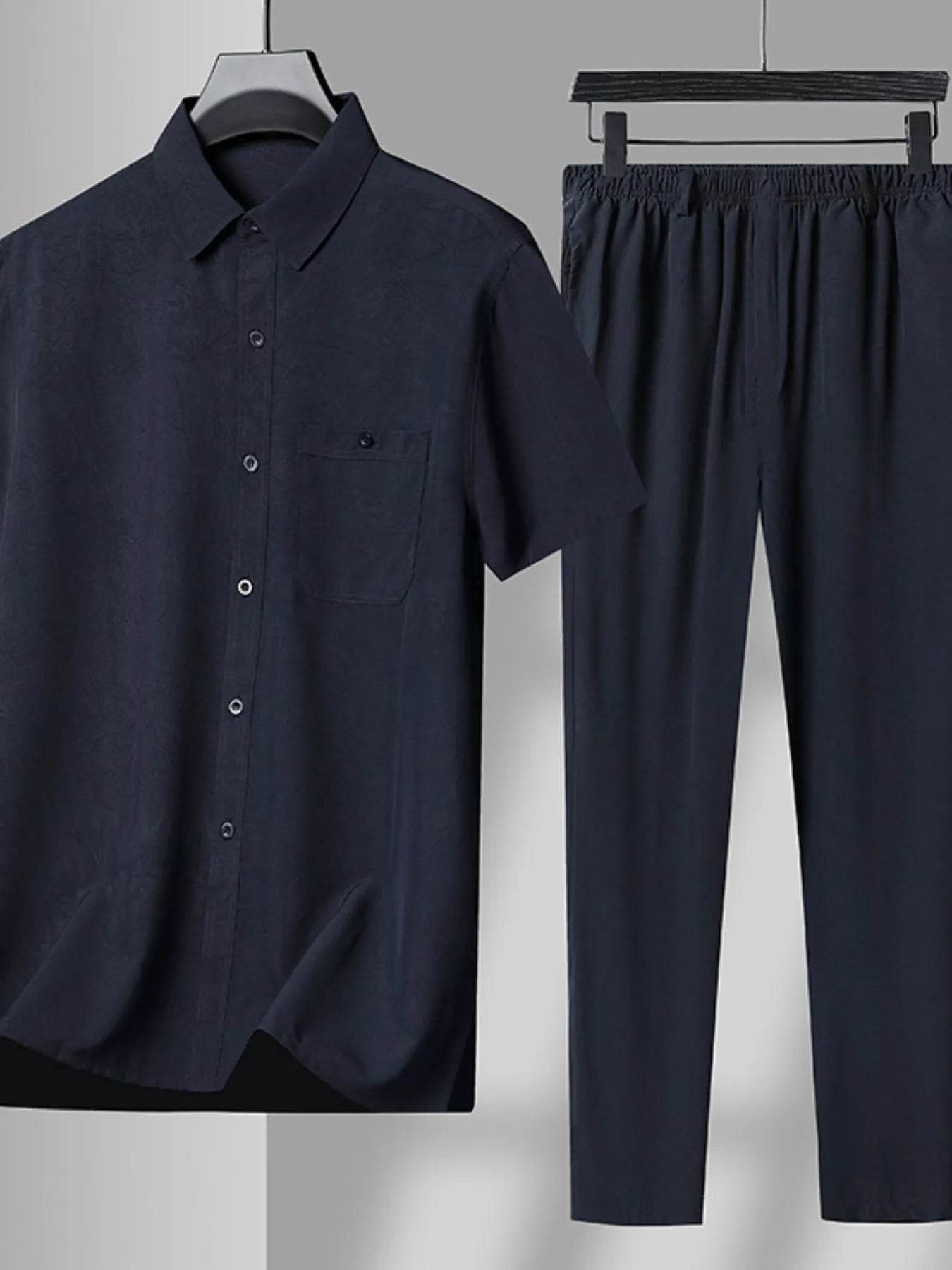 Men's Plus Size Button Up Short Sleeve Shirt and Pants Set - Tredona LLC