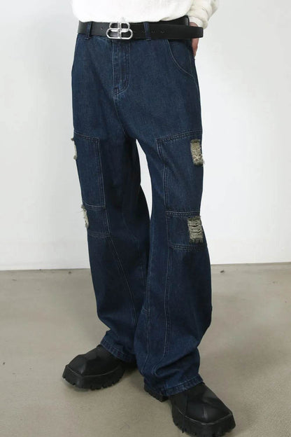 Men's Distressed Jeans with Pockets - Tredona LLC