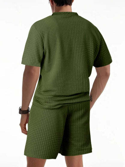 Men's Full Size Textured Round Neck Top and Shorts Set Plus SIze - Tredona LLC