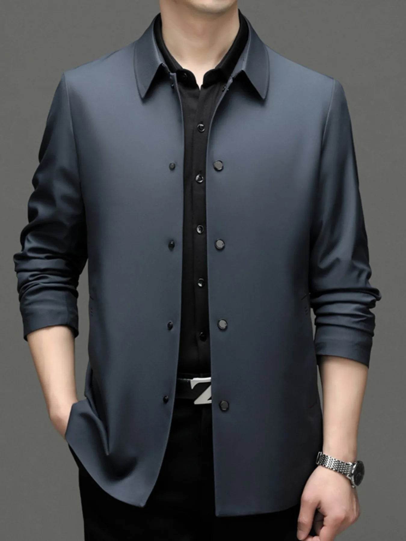 Men's Plus Size Button Up Long Sleeve Jacket - Tredona LLC