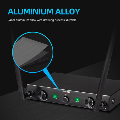 Professional UHF Wireless Microphone System 2 Channels 50m Range with Receiver for Karaoke Singing Home Party Performance 500-59