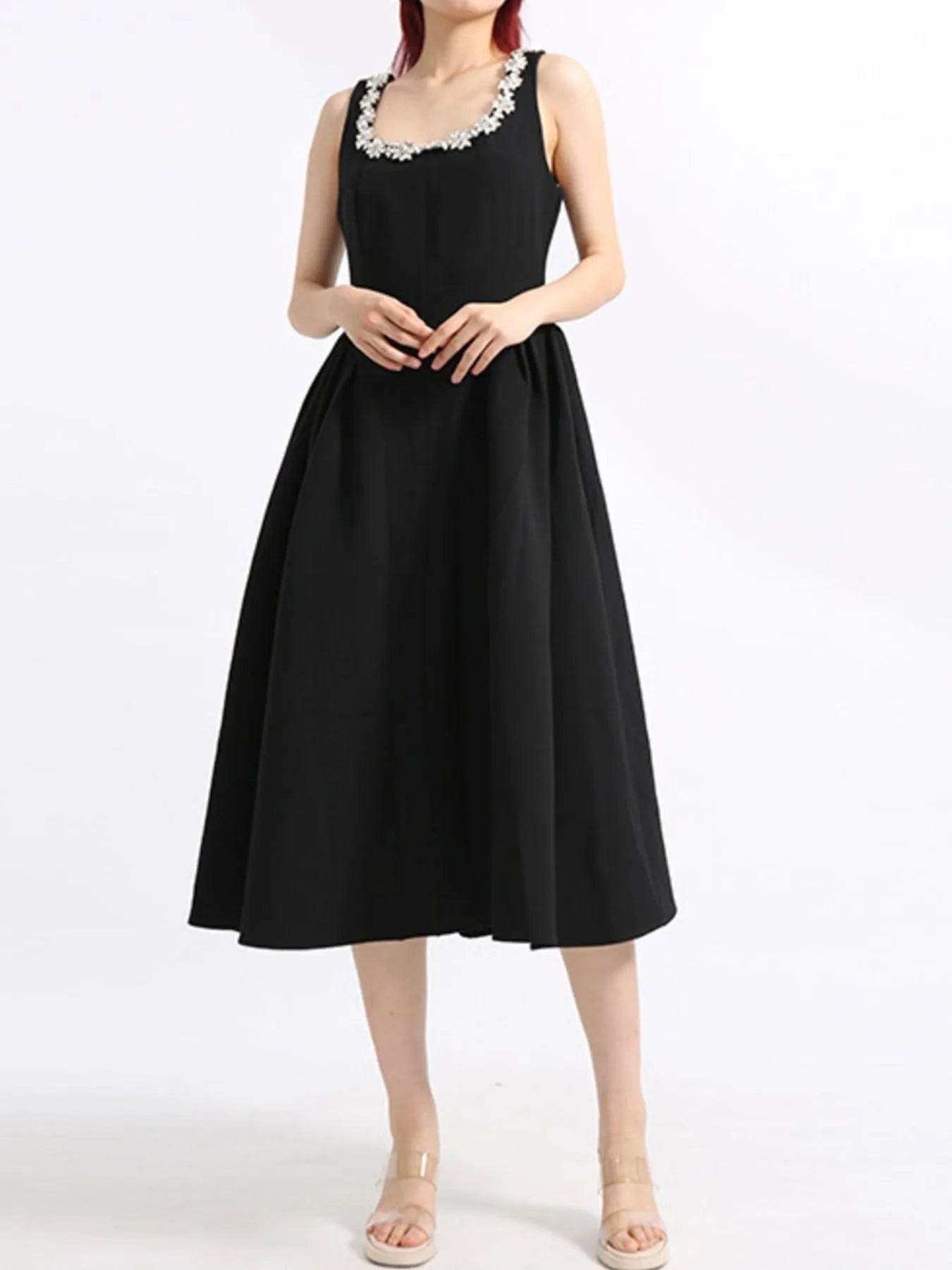 Flower Scoop Neck Sleeveless Dress - Tredona LLC