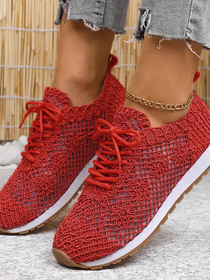 Breathable Mesh Lace-Up Sneakers - Tredona LLC