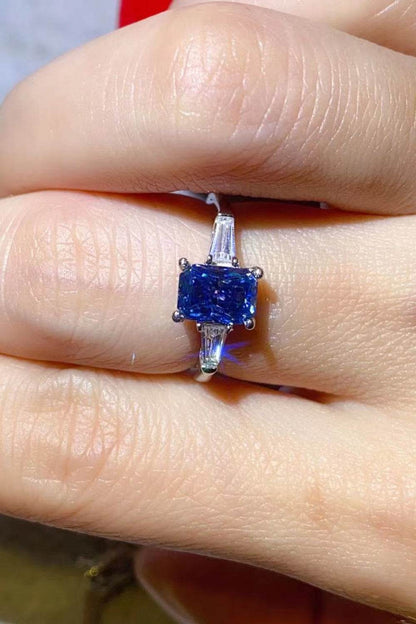1 Carat Moissanite Platinum-Plated Rectangle Ring in Blue - Tredona LLC