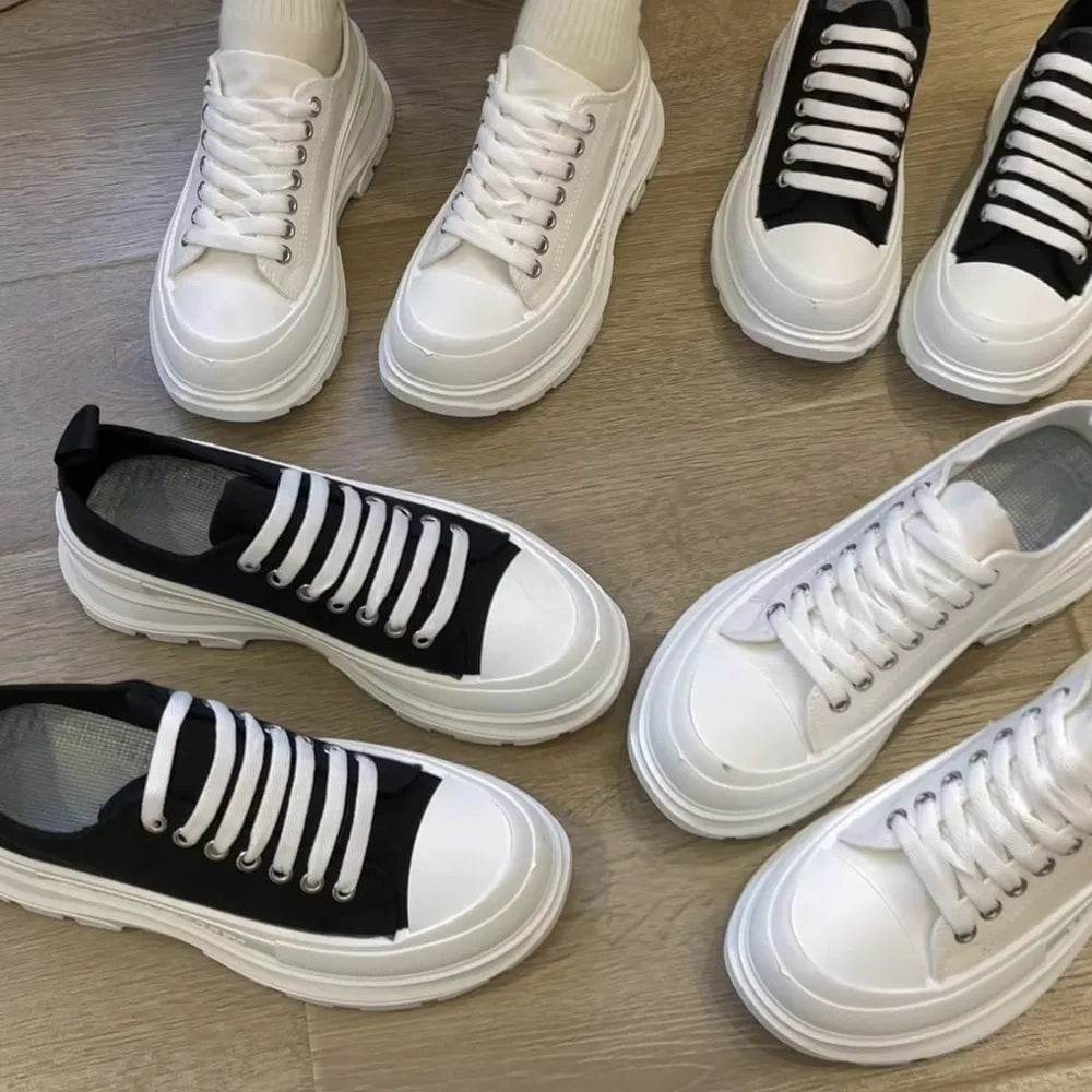 Lace Up Round Toe Platform Sneakers - Tredona LLC