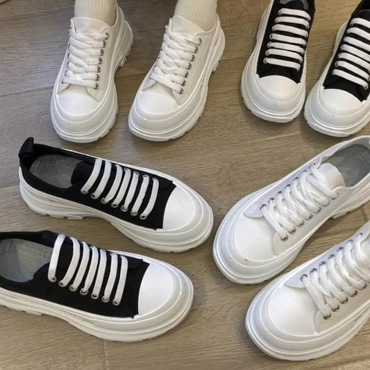 Lace Up Round Toe Platform Sneakers - Tredona LLC