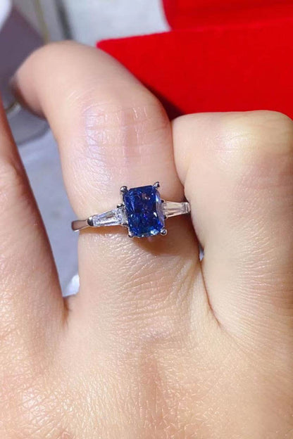 1 Carat Moissanite Platinum-Plated Rectangle Ring in Blue - Tredona LLC