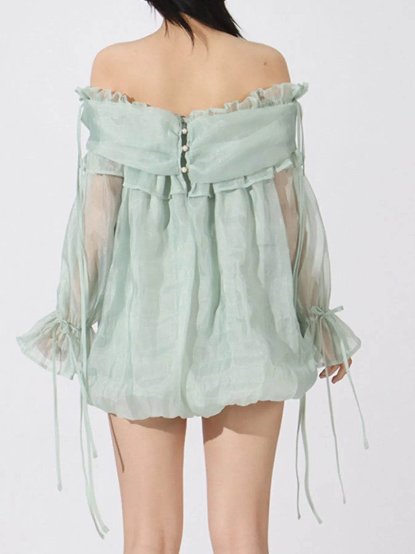 Ruffled Off-Shoulder Flounce Sleeve Blouse - Tredona LLC
