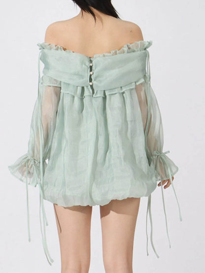 Ruffled Off-Shoulder Flounce Sleeve Blouse - Tredona LLC