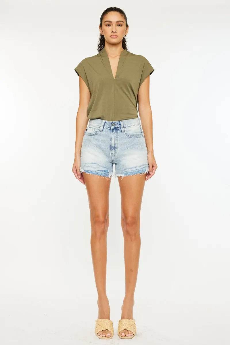 Kancan High Rise Raw Hem Denim Shorts - Tredona LLC