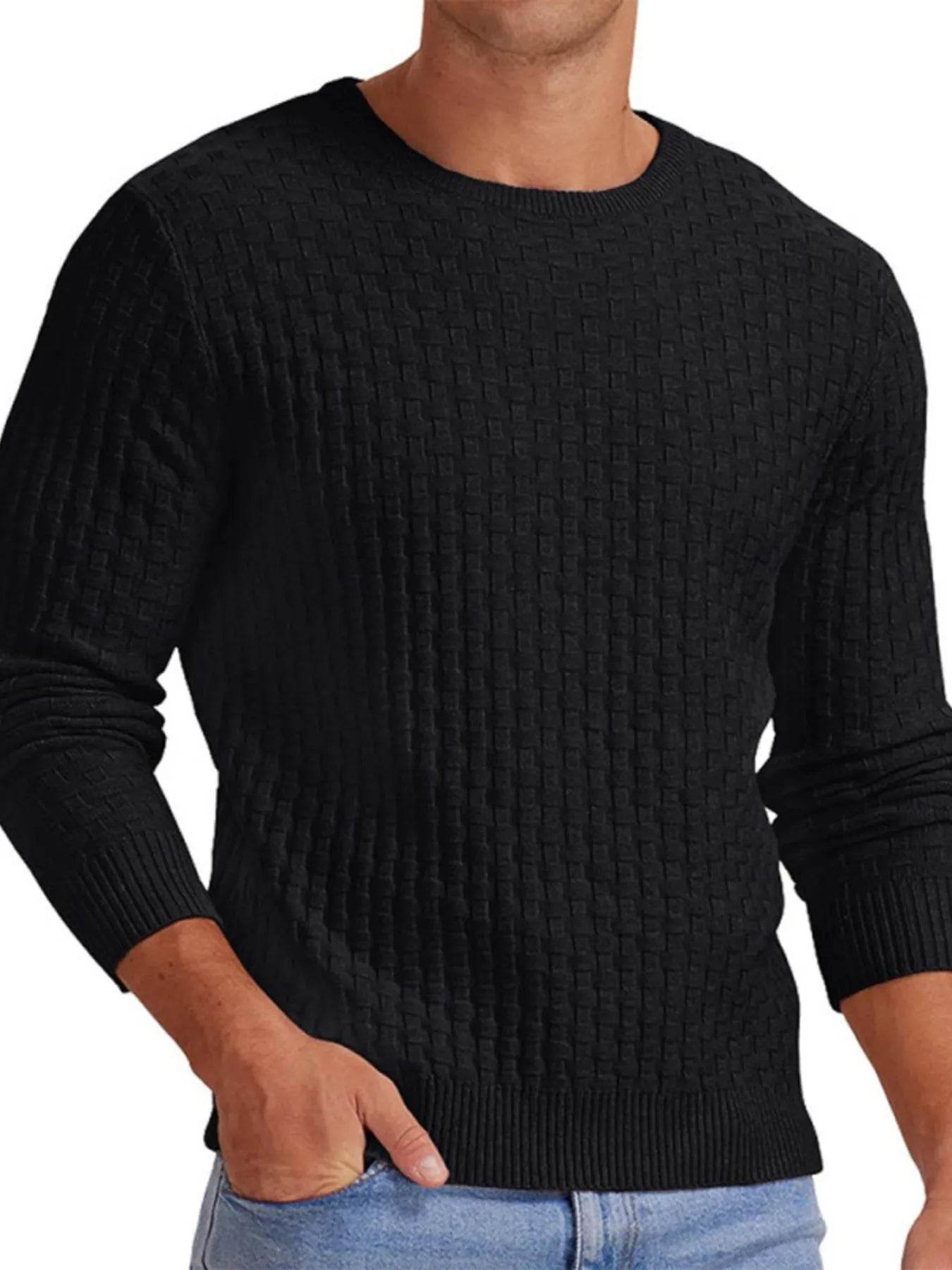 Men's Full Size Ribbed Hem Round Neck Sweater Plus Size - Tredona LLC