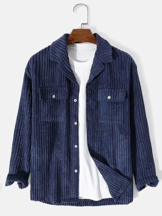 Men's Full Size Corduroy Button Up Long Sleeve Jacket Plus Size - Tredona LLC