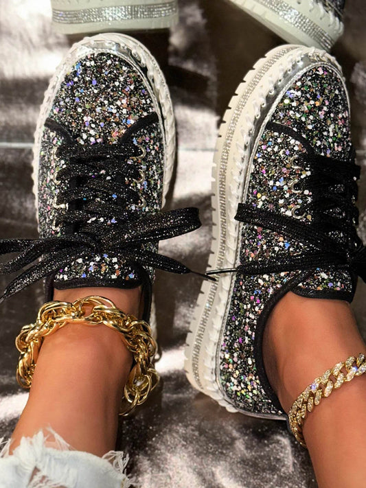 Lace Up Round Toe Platform Sneakers - Tredona LLC