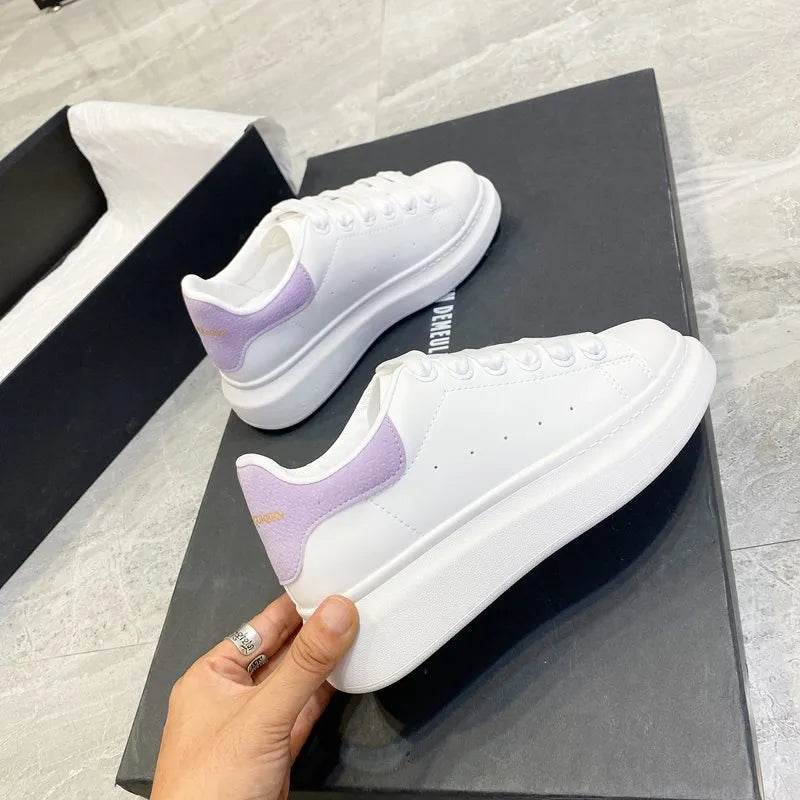PU Leather Lace Up Round Toe Platform Sneakers - Tredona LLC