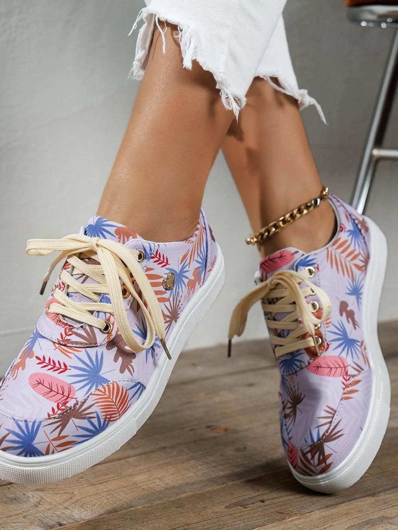 Tropical Leaf Print Canvas Sneakers - Tredona LLC