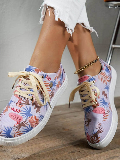 Tropical Leaf Print Canvas Sneakers - Tredona LLC