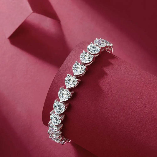 24 Carat Moissanite 925 Sterling Silver Heart Bracelet - Tredona LLC
