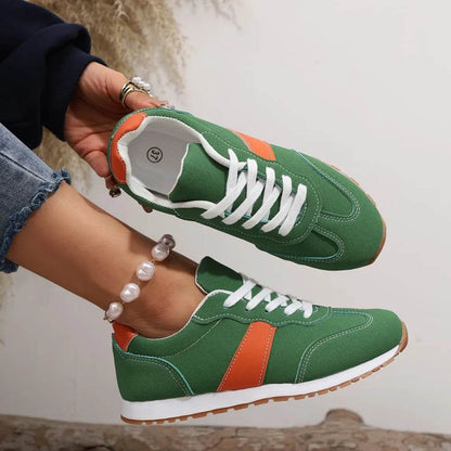 PU Leather Contrast Round Toe Flats Sneakers - Tredona LLC