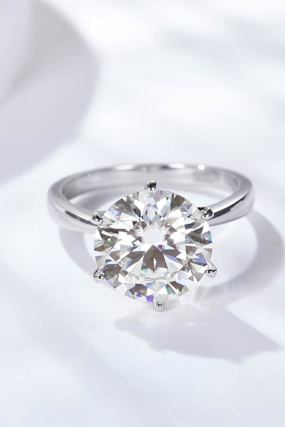 Platinum-Plated 5 Carat Moissanite Solitaire Ring - Tredona LLC