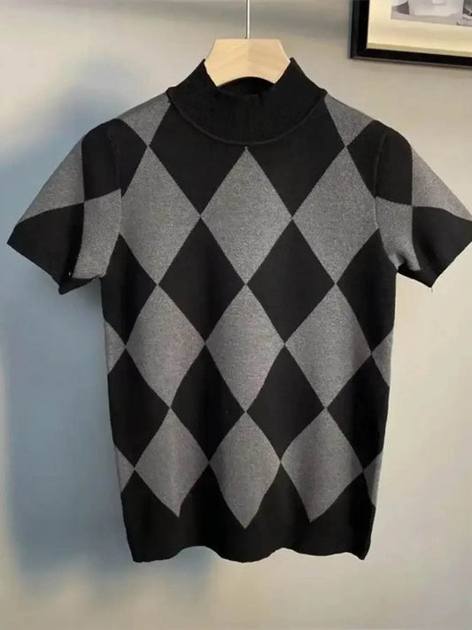Men's Full Size Diamond Pattern Short Sleeve Knit Top Plus Size - Tredona LLC