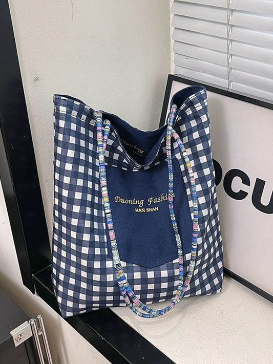 Gingham Pattern Tote Bag - Tredona LLC