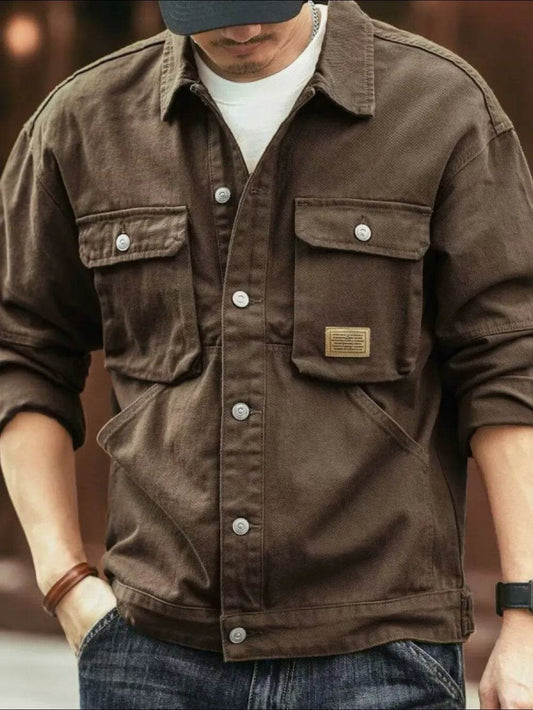 Men's Washed Collared Neck Cargo Jacket - Tredona LLC