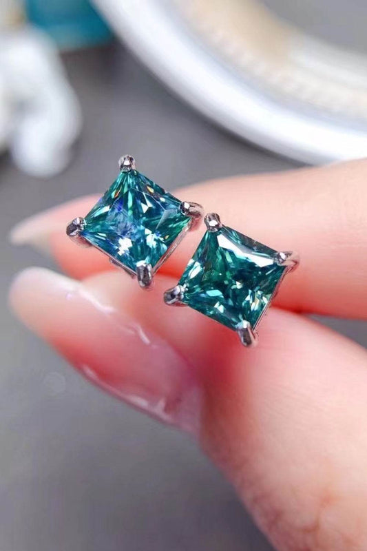 2 Carat Square Moissanite Four-Prong Earrings - Tredona LLC