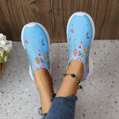 Rhinestone Floral Print Sneakers - Tredona LLC