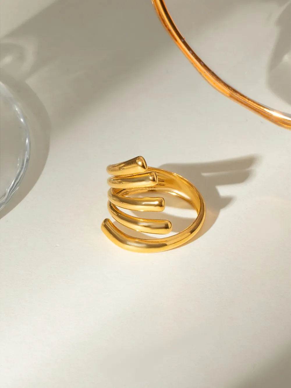 18K Gold-Plated Stainless Steel Irregular Lines Open Ring - Tredona LLC