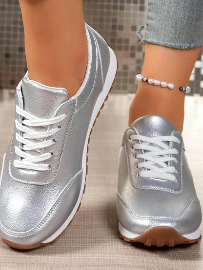 Round Toe Lace-Up Sneakers - Tredona LLC