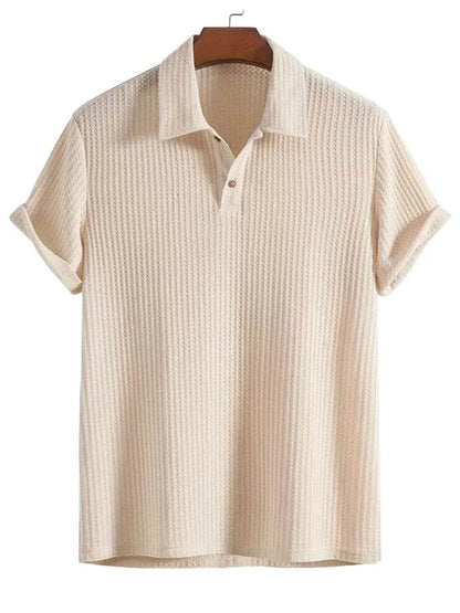 Men's Waffle-Knit Collared Neck Short Sleeve Polo - Tredona LLC