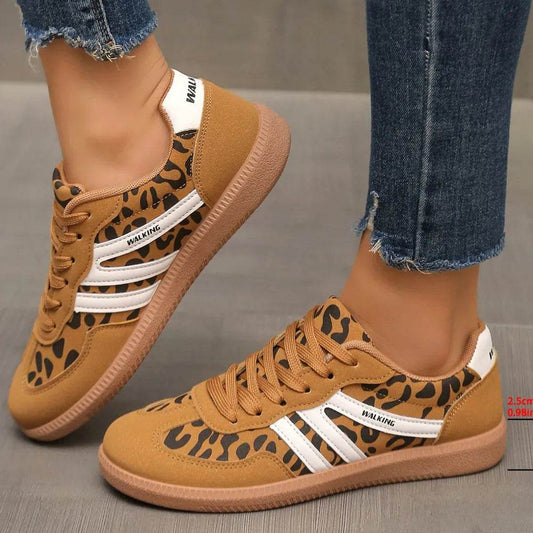 Leopard Round Toe Lace Up Sneakers - Tredona LLC