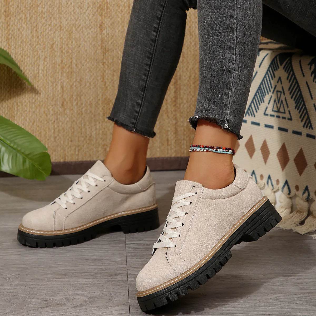 Lace Up Round Toe Platform Sneakers - Tredona LLC
