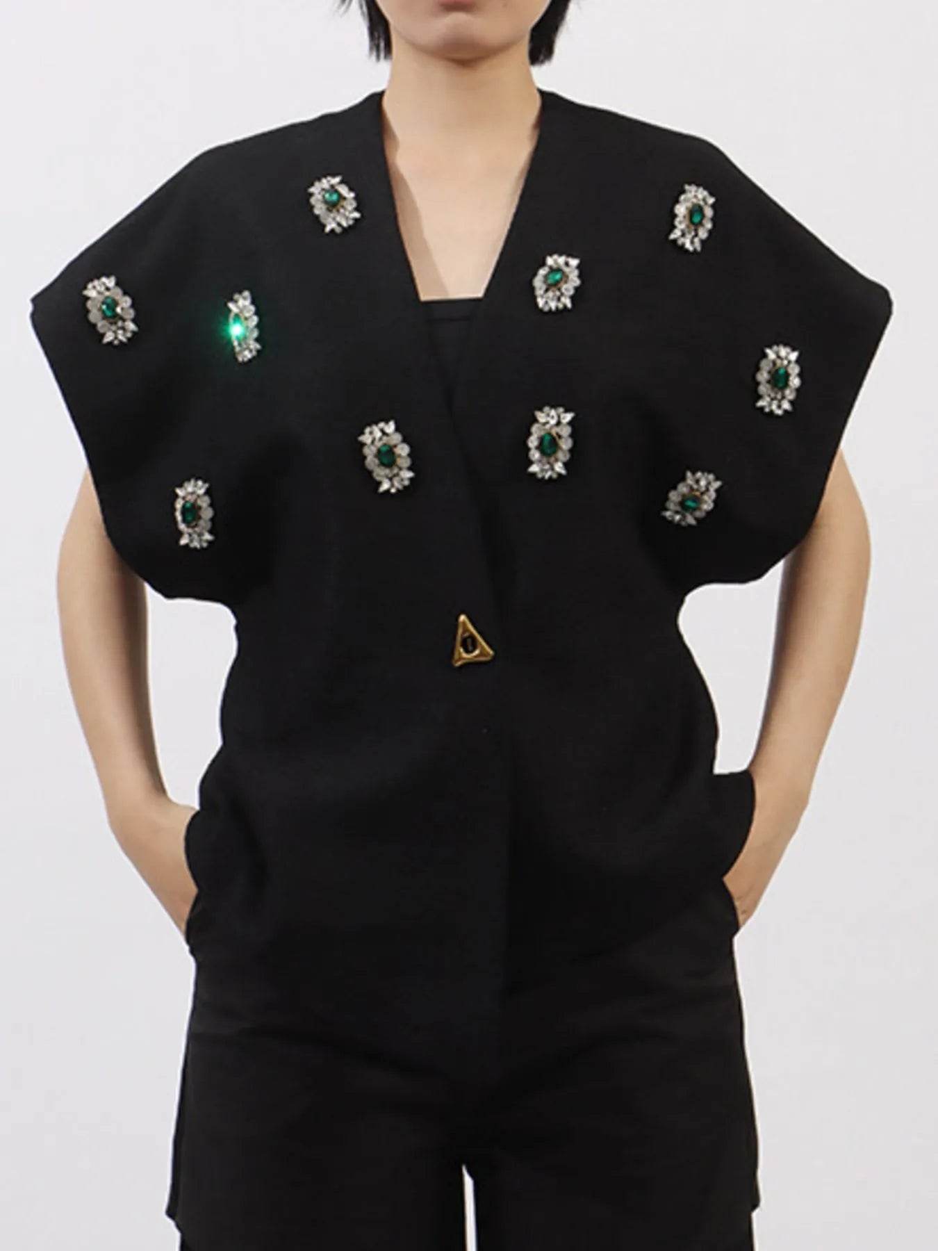 Plus Size Rhinestone Relaxed Fit Vest Coat - Tredona LLC