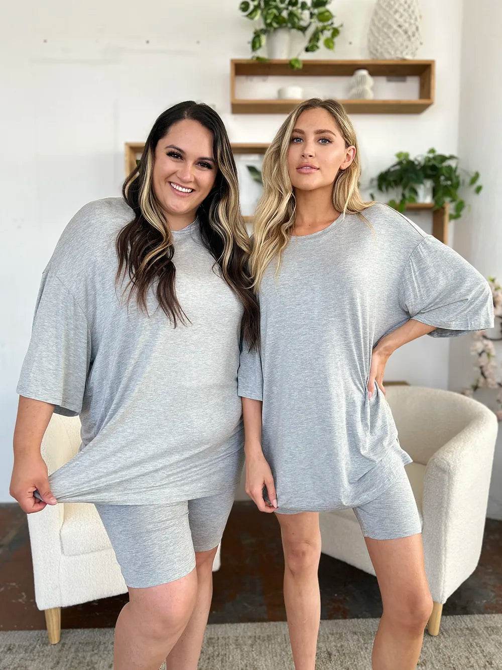 Basic Bae Bamboo Full Size Round Neck Drop Shoulder T-Shirt and Shorts Set - Tredona LLC
