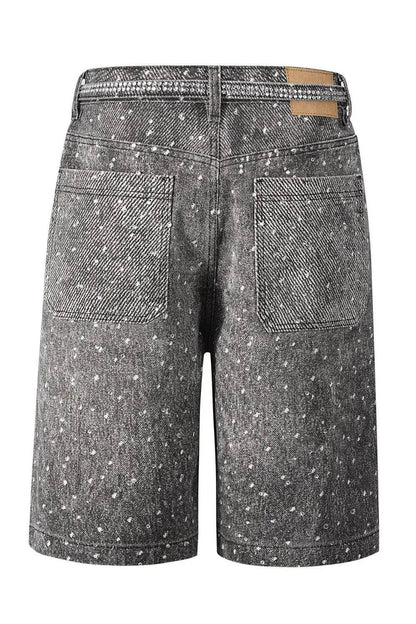 Men's Washed Rhinestone Denim Bermuda Shorts - Tredona LLC