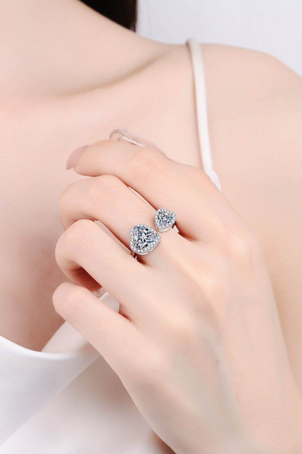Heart-Shape Moissanite Open Ring - Tredona LLC