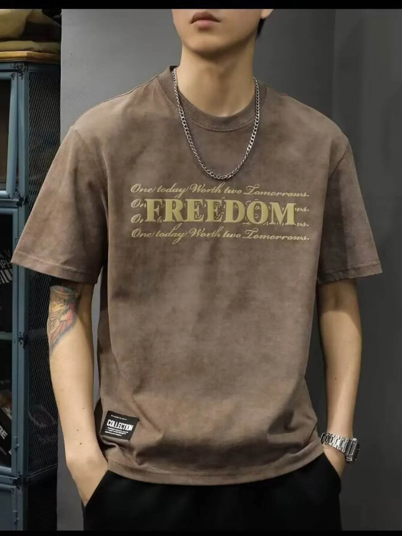 Men's Full Size Freedom Vintage Round Neck T-Shirt Plus Size - Tredona LLC