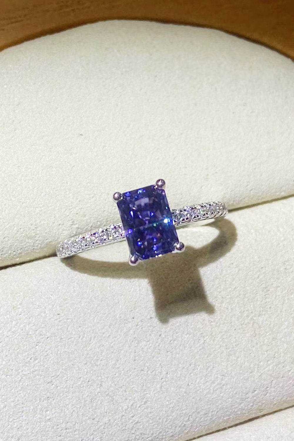 1 Carat Moissanite 925 Sterling Silver Rectangle Ring in Blue - Tredona LLC