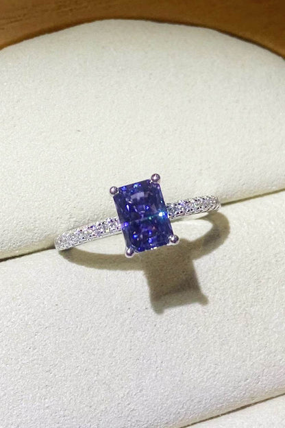 1 Carat Moissanite 925 Sterling Silver Rectangle Ring in Blue - Tredona LLC