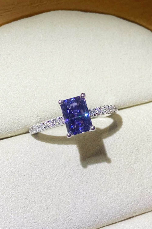 1 Carat Moissanite 925 Sterling Silver Rectangle Ring in Blue - Tredona LLC